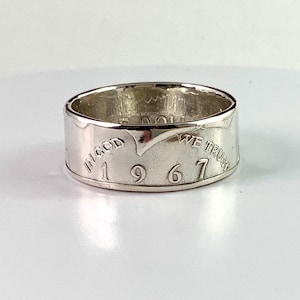 1967 Silver JFK Half Dollar Coin Ring - Size 7 to 13 1/2 - Polished - American President John F Kennedy USA 50 Cents