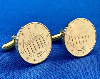 Germany Brandenburg Gate Coin Cufflinks, 10 Euro Cents EU Nordic Gold Berlin Unification