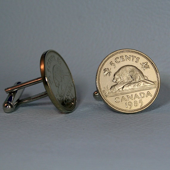 Vintage 5 Cents Canada 1972 Canadian Beaver Nickel Coin Cufflinks 
