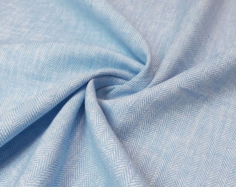 Soft blue herringbone linen fabric 100% linen.