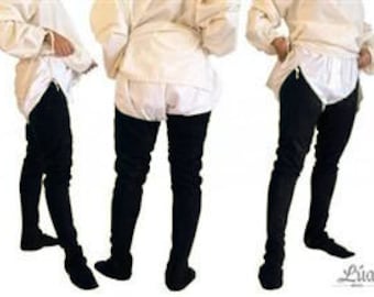 Chausses made of black wool fabric for medieval re-enactment. Available in different sizes.