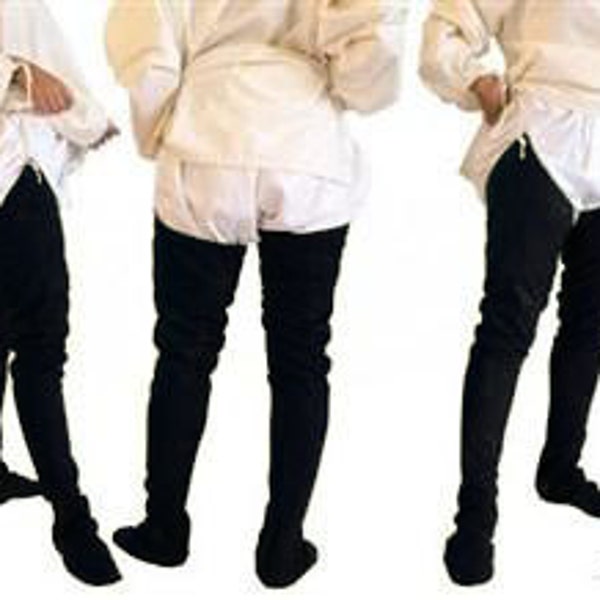 Calzas medievales para recreación histórica del siglo XIII, confeccionadas en paño de lana color negro. Disponible en varias tallas.