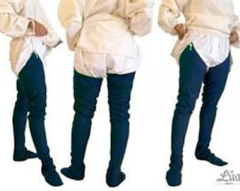 Chausses made of blue wool fabric for medieval re-enactment