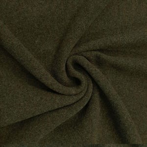 May include: A close-up of a dark green fabric with a soft, fuzzy texture. The fabric is folded and draped, showing its drape and texture.