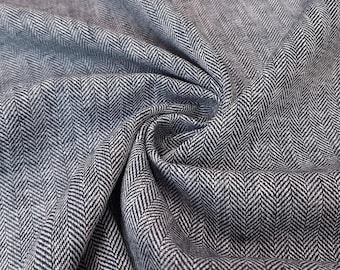 100 % natürliches Leinen mit Fischgrätmuster in Marineblau.