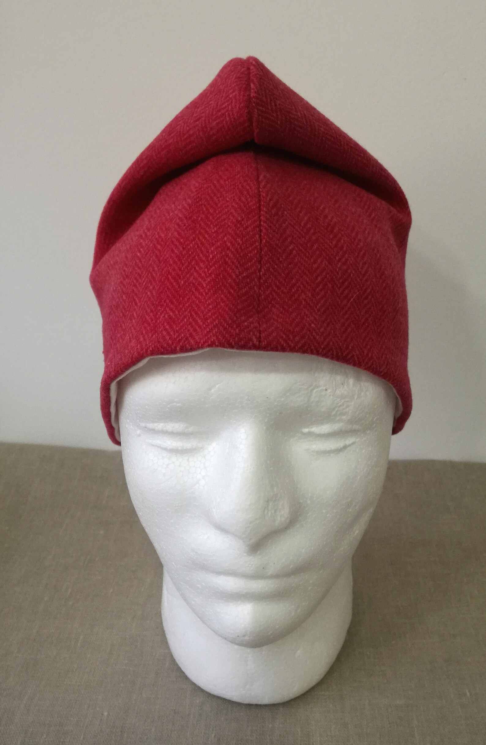 Phrygian cap made of red and pink herringbone wool fabric. | Etsy