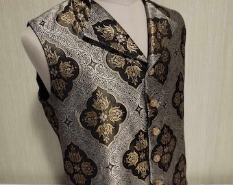 Nineteenth-century men's vest made of black, gold, and silver brocade.