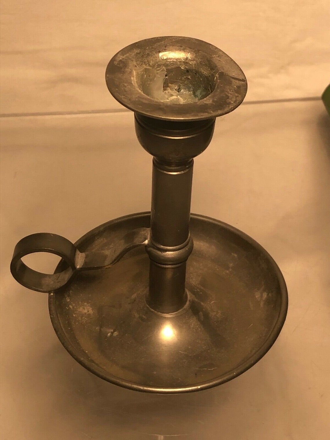 Antique pewter candle holder from an antique shop. Etsy