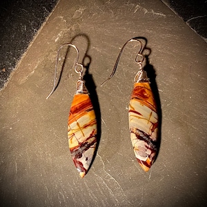 Rhyolite cabochon long drop earrings