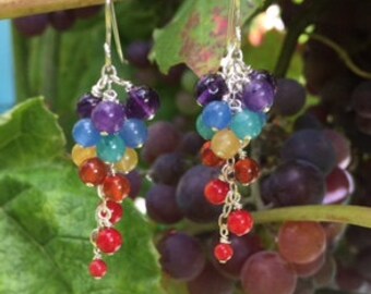Aurora Rainbow Cluster drop wire wrapped Gemstone Earrings