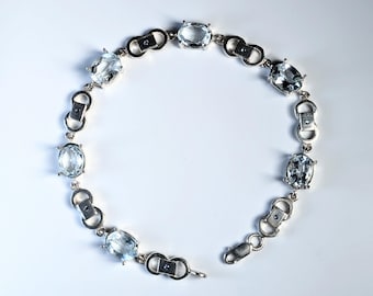 Natural light blue aquamarine Sterling 925 Silver Gold 9ct 14k 18k 22k 375 585 750 yellow white rose, Platinum 950 bracelet, adjustable