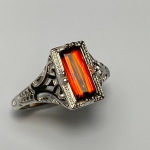 Certified Rare Natural orange red Clinohumite Sterling 925 Silver art deco, solitaire ring