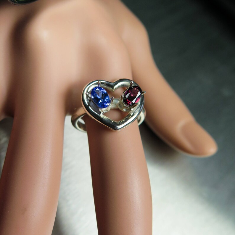 Natural Tanzanite /& Garnet 925 sterling Silver 9ct 14k 18k 22k yellow white rose Gold Platinum Palladium engagement heart ring all size