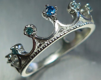 Natural blue diamonds & Alexandrian Gold 9ct 14k 18k 375 585 750 white yellow rose Platinum engagement ring plant floral leaf crown