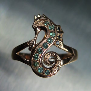 Certified Natural Alexandrite colour change 925 Sterling silver 9ct 14ct 18ct 14k 18k yellow white rose gold Platinum unisex seahorse ring