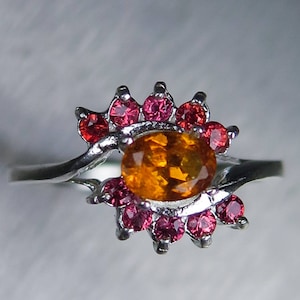 Certified 0.45cts Natural Rare Clinohumite & red sapphires Sterling 925 Silver ring