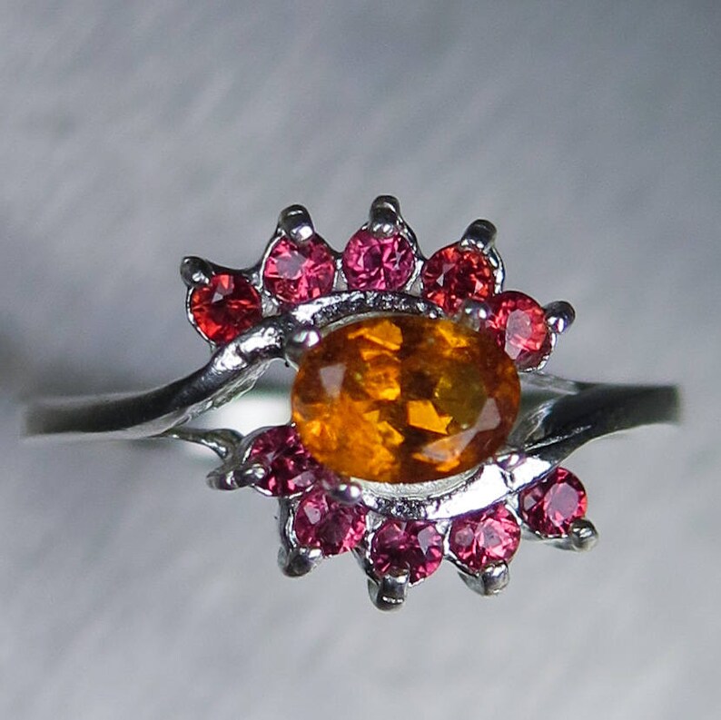 0.45cts Natural Rare Clinohumite /& red sapphires Sterling 925 Silver Gold 9ct 14k 18k white yellow rose engagement knot ring all sizes