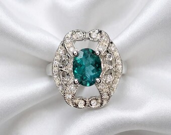 1.1ct Rare Natural Indicolite Tourmaline, Oval Blue Green Gem, 925 Silver, Gold, Platinum