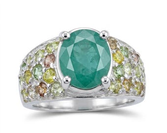 Certified 2.4ct Natural Zambian Emerald ring, Sterling 925 Silver, Gold, Platinum
