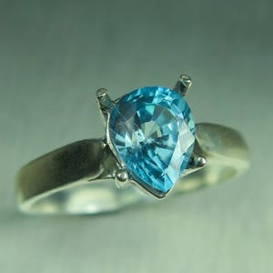 Paraiba Blue Zircon Engagement Ring, 2.1ct Pear, Sterling Silver Solitaire