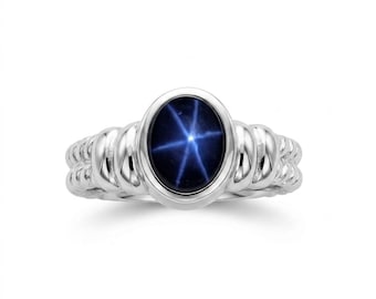Certified 1.57ct Natural Blue ray star sapphire ring Silver, Gold, Platinum