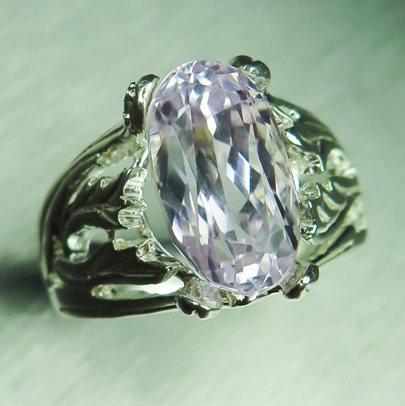 7.55ct Natural Light pink Kunzite 925 sterling Silver 9ct 14k 18k yellow white rose Gold Platinum Palladium engagement ring all size