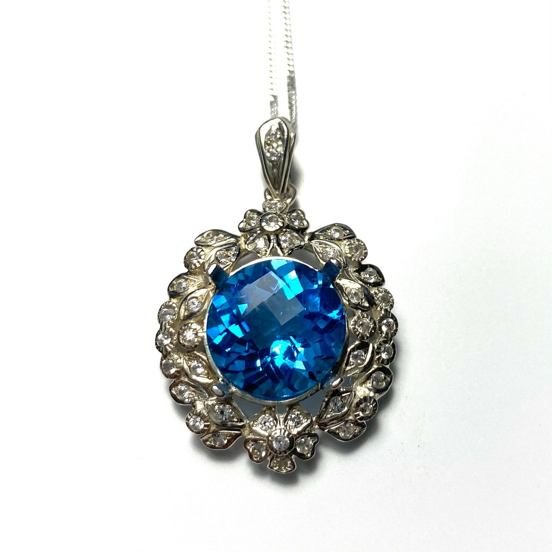 6.25ct Natural Swiss Blue Topaz Round Checkerboard Cut 925 Silver 9ct ...