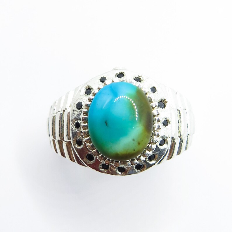 3.9ct Natural Turquoise sleeping beauty /& Sapphire 925 Sterling Silver man/'s men/'s unisex ring all size