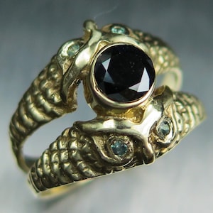 0.42ct Certified Natural Black diamond &alexandrite 925 Silver 9ct 14k 18k 22k yellow white rose Gold Platinum owl unisex mans ring