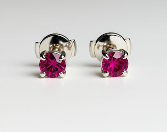Lab-Grown Red Ruby Stud Earrings, 925 Silver, Gold, Platinum