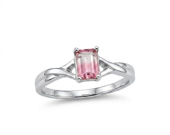 Certified 0.32cts Natural bi-colour watermelon tourmaline ring, Silver, Gold, or Platinum