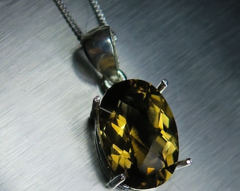 5.85ct Natürlicher Citrin, antike Gelbgoldfarbe, ovaler Schachbrettschliff 925 Sterlingsilberanhänger 23 x 10 mm (Kette ist enthalten) Halskette