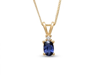 Certified Natural Royal Blue Sapphire & diamond pendant necklace on chain 925 Sterling Silver, Gold, Platinum