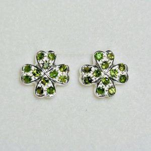 Natural Chrome diopside 925 silver 9ct 14k 18k 585 375 750 yellow white rose gold Platinum stud earrings lucky clover st patricks day