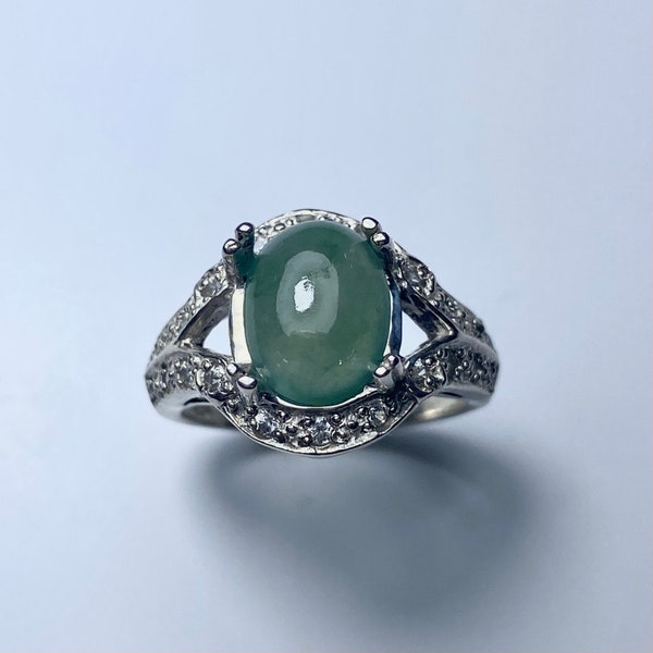 Certified 2.45ct Natural green Jade & sapphires 925 Silver / Gold 9ct 14k 18k 375 585 750 yellow white rose gold unisex ring