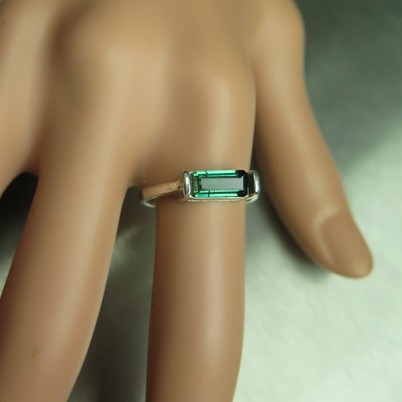 1.10ct Natural green with blue hint tourmaline east west 925 Sterling Silver 9ct 14k 18k yellow white rose red Gold unisex ring all sizes