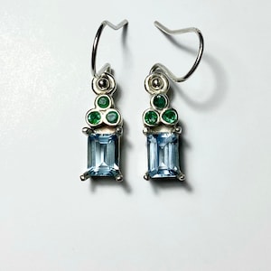 Certified 1.75ct Natural Aquamarine 925 Silver, 9ct 14ct 18ct 14k 18k 375 585 750 Gold, 950 platinum, dangling earrings drop art deco