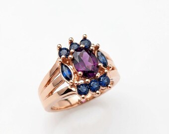 Certified 1.31ct Natural rhodolite garnet & sapphires ring 925 sterling silver, Gold or Platinum
