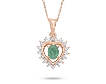 Natural Colombian Emerald heart pendant necklace on 925 silver, Gold, Platinum