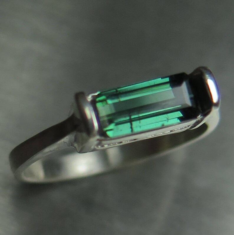 1.10ct Natural green with blue hint tourmaline east west 925 Sterling Silver 9ct 14k 18k yellow white rose red Gold unisex ring all sizes