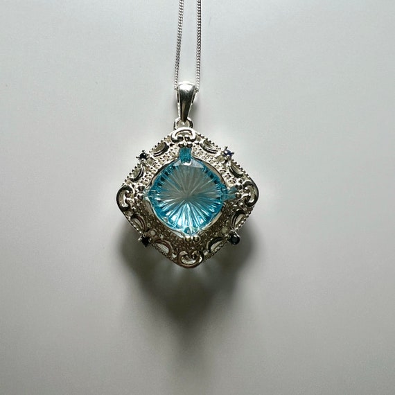 11.75ct Natural Blue Quartz Carved Sterling 925 Silver 9ct 14k 18k