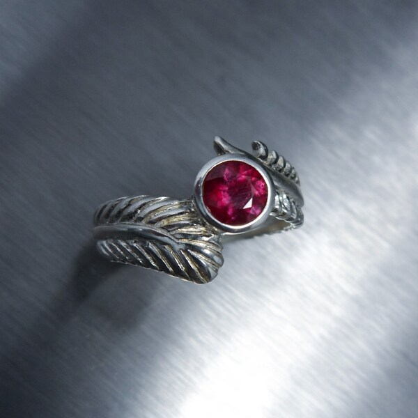 0.60cts Natural Ruby pigeon blood red ring with feather pattern Sterling .925 Silver all sizes