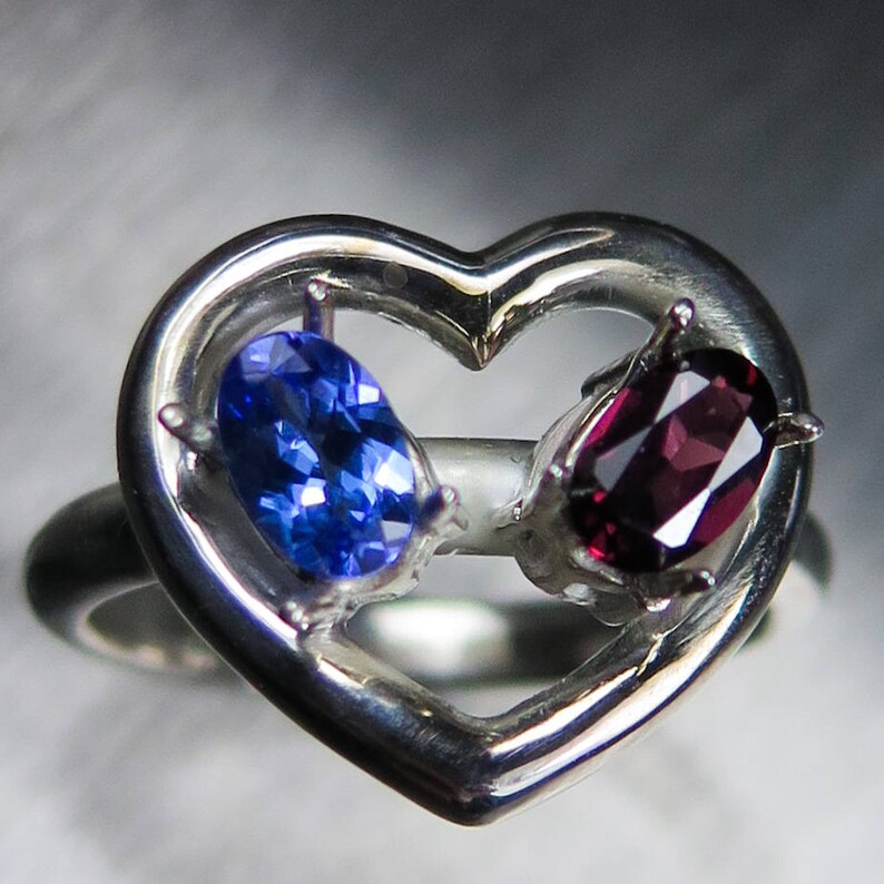 Natural Tanzanite /& Garnet 925 sterling Silver 9ct 14k 18k 22k yellow white rose Gold Platinum Palladium engagement heart ring all size