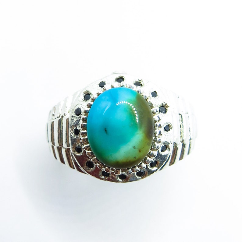 3.9ct Natural Turquoise sleeping beauty /& Sapphire 925 Sterling Silver man/'s men/'s unisex ring all size