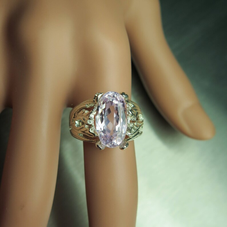 7.55ct Natural Light pink Kunzite 925 sterling Silver 9ct 14k 18k yellow white rose Gold Platinum Palladium engagement ring all size