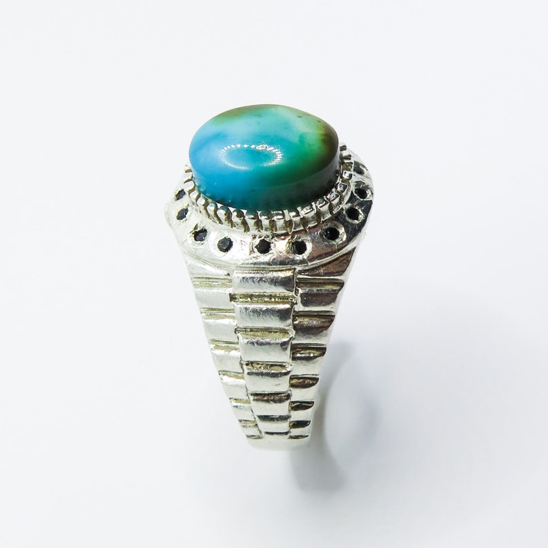 3.9ct Natural Turquoise sleeping beauty /& Sapphire 925 Sterling Silver man/'s men/'s unisex ring all size