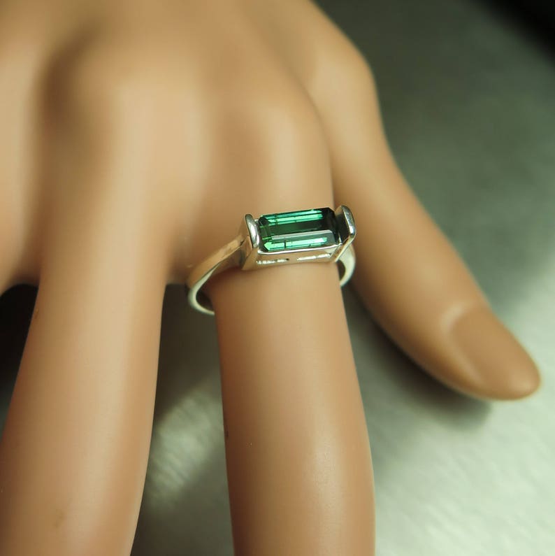 1.10ct Natural green with blue hint tourmaline east west 925 Sterling Silver 9ct 14k 18k yellow white rose red Gold unisex ring all sizes