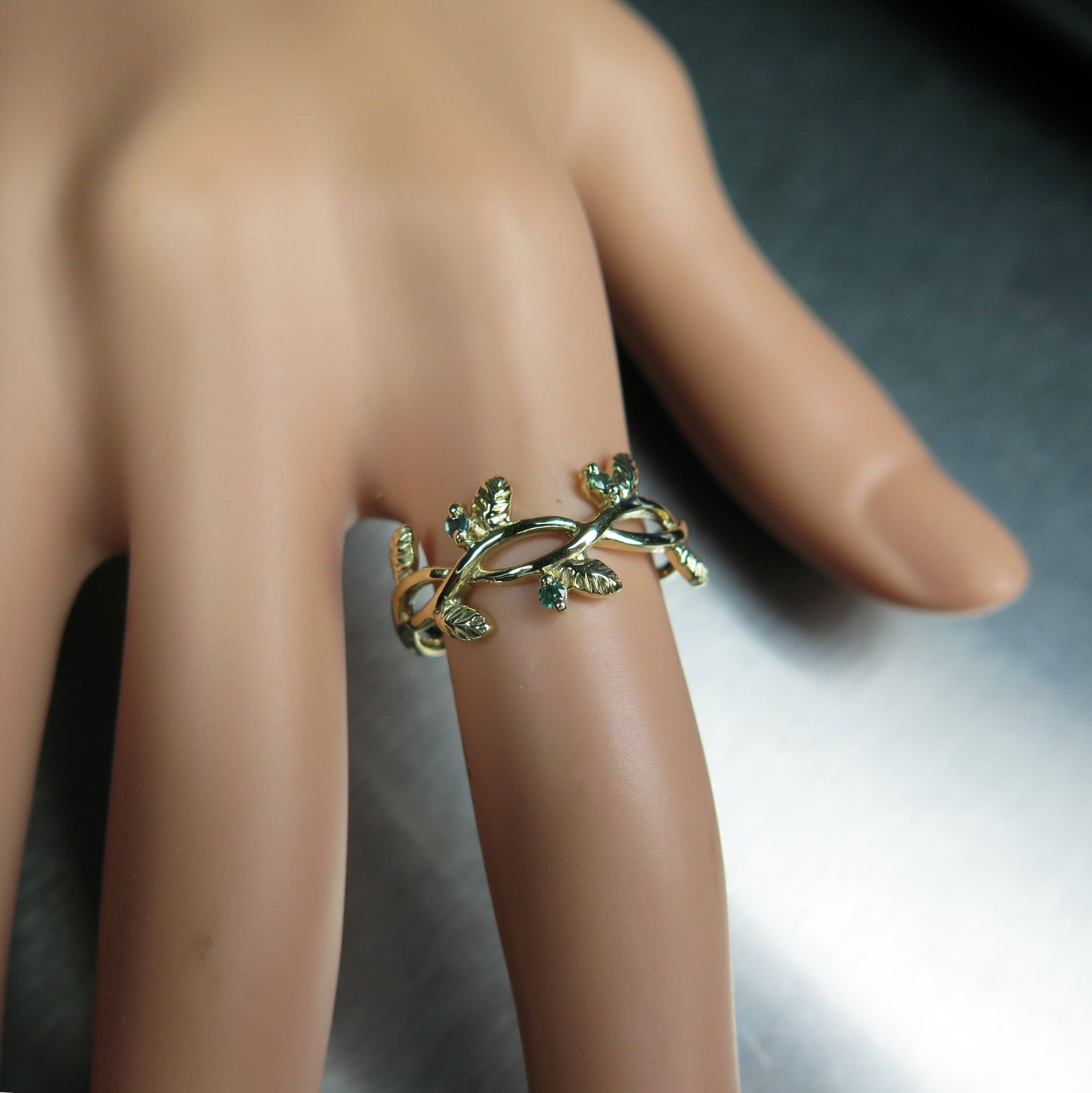 Silvershake Simulated Alexandrite Sterling Silver Leaf Ring - Color Change Gemstone From Green To Red | 925 Silver Filigree Design - View #2