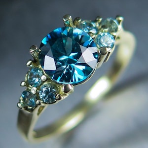 Certified 1.25ct Natural Paraiba blue zircon 6.35mm round 10k 9ct 375 470 yellow gold ring s