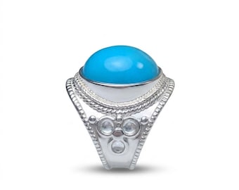 14.3cts Natural turquoise chunky unisex ring 925 Silver, Gold, Platinum ring